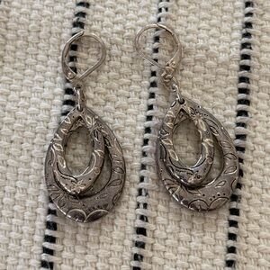 Boho Etched Floral Double Teardrop Earrings
